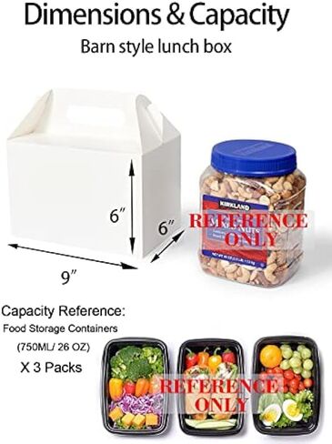 20 عبوة من صناديق الجملون الكبيرة باللون الأبيض - حاويات من الورق المقوى المتين مقاس 9 × 6 × 6 بوصة للهدايا وصناديق الغداء والبسكويت وحفلات الزفاف في أعياد الميلاد، سهلة التجميع بمقابض in Kuwait