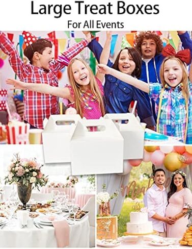 20 عبوة من صناديق الجملون الكبيرة باللون الأبيض - حاويات من الورق المقوى المتين مقاس 9 × 6 × 6 بوصة للهدايا وصناديق الغداء والبسكويت وحفلات الزفاف في أعياد الميلاد، سهلة التجميع بمقابض in Kuwait