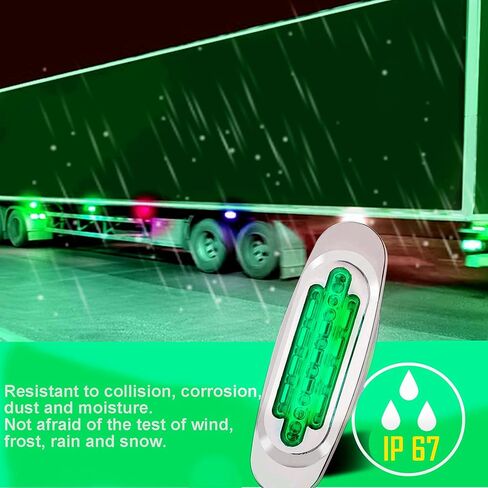 علامة جانبية للمقطورة البيضاوية من Ourbest، قطعتان 16 صمام ثنائي عالي/منخفض الشعاع LED لعلامة المقطورة وإضاءة LED للشاحنة الخلفية الخلفية والشاحنات ATV (أخضر) in Kuwait