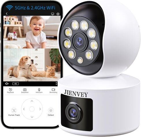 Dual Lens Bluetooth Indoor Camera,5GHz & 2.4GHz WiFi Security Camera,5MP Baby Camera Pet Camera Indoor,Two-Way Talk,355° Pan/Tilt,Plug in in Saudi Arabia