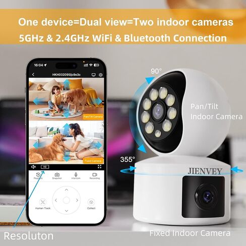 Dual Lens Bluetooth Indoor Camera,5GHz & 2.4GHz WiFi Security Camera,5MP Baby Camera Pet Camera Indoor,Two-Way Talk,355° Pan/Tilt,Plug in in Saudi Arabia