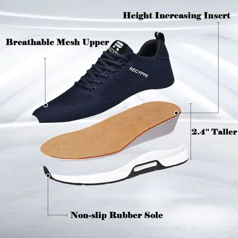 Recyphi Men's Invisible Height Increasing Shoes Elevator Sneakers Breathable Knitted Hidden Heel Fashion Sneakers 2.4'' Taller in Saudi Arabia
