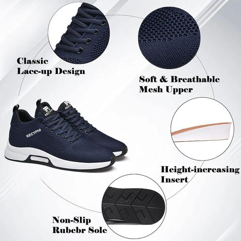 Recyphi Men's Invisible Height Increasing Shoes Elevator Sneakers Breathable Knitted Hidden Heel Fashion Sneakers 2.4'' Taller in Saudi Arabia
