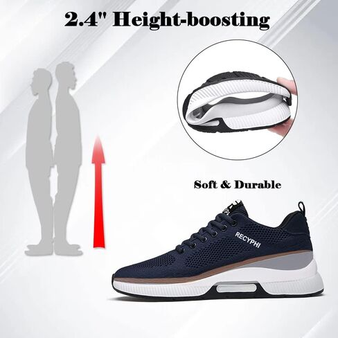 Recyphi Men's Invisible Height Increasing Shoes Elevator Sneakers Breathable Knitted Hidden Heel Fashion Sneakers 2.4'' Taller in Saudi Arabia