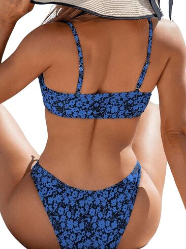 MakeMeChic Women's 2 Piece Bikini Set Ditsy Floral Print Tie Front Spaghetti Strap Backless Cheeky Swimsuit Summer Beachwear in Saudi Arabia