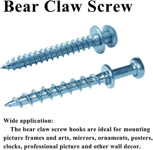 Bear Claw Screw, 40 Pack Double Headed Bear Claw Screw, Picture Hangers Multi Purpose Screw Hook for D-Rings, Wire, Sawtooths & Keyholes (40, Silver) in Saudi Arabia