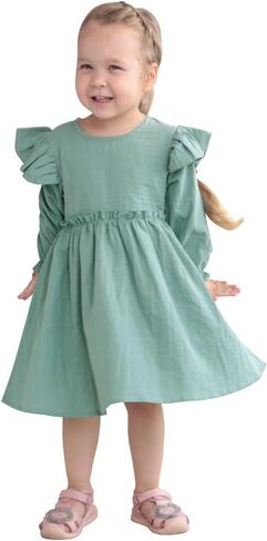 AGQT Toddler Girl Cotton Linen Dress Ruffle Fall Kids Casual Dresses Size 1-6T in Saudi Arabia