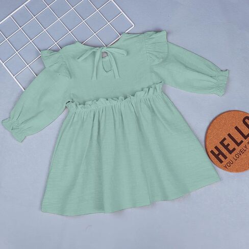 AGQT Toddler Girl Cotton Linen Dress Ruffle Fall Kids Casual Dresses Size 1-6T in Saudi Arabia