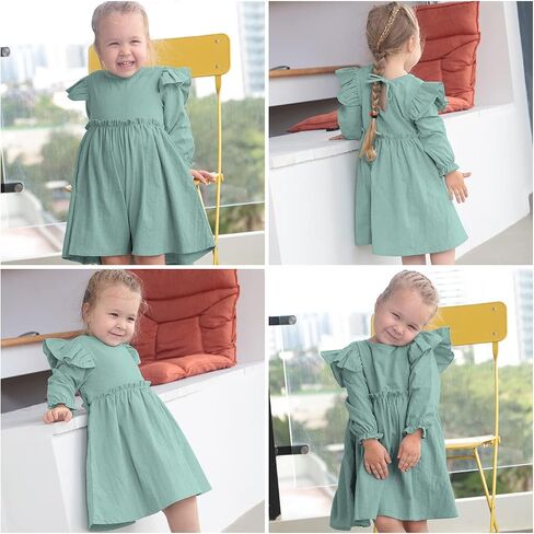 AGQT Toddler Girl Cotton Linen Dress Ruffle Fall Kids Casual Dresses Size 1-6T in Saudi Arabia