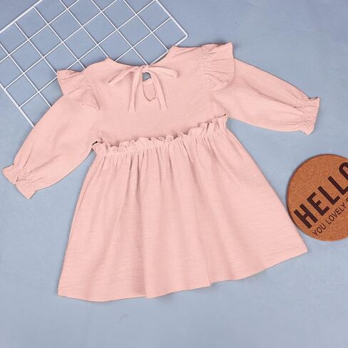 AGQT Toddler Girl Cotton Linen Dress Ruffle Fall Kids Casual Dresses Size 1-6T in Saudi Arabia