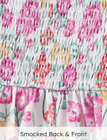 PATPAT Girl's Puff Short Sleeve Dress Floral Juniors Casual Sundress Smocked Dresses 3-14 Years in Saudi Arabia