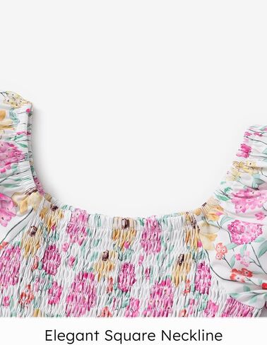 PATPAT Girl's Puff Short Sleeve Dress Floral Juniors Casual Sundress Smocked Dresses 3-14 Years in Saudi Arabia