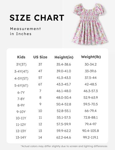 PATPAT Girl's Puff Short Sleeve Dress Floral Juniors Casual Sundress Smocked Dresses 3-14 Years in Saudi Arabia
