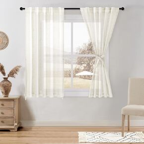 DWCN Natural Linen Sheer Curtains, Rod Pocket & Back Tab Linen Texture Semi Sheer Window Covering, Light Airy Privacy Sheer Panels for Bedroom Living Room Patio Glass Door 38" W x 45" L, Set of 2