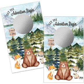 50 Pack Let The Adventure Begin Scratch Off Game, Jungle Mountains Fox Bear Raccoon Scratch Card for Baby Shower Birthday Party Lottery Game Group Games, Baby Shower Activity and Idea