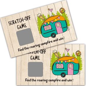 Haizct 50 Pack Camping Theme Scratch Off Game, Campervan Roaring Campfire Scratch Card for Baby Shower Birthday Party Lottery Group Camping Games Enterprises Activity, Baby Shower Idea