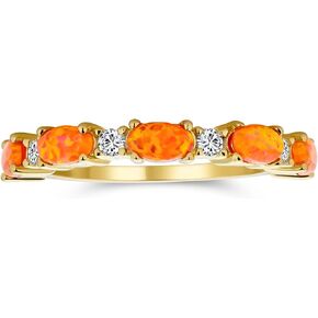 Bling Jewelry Open Leaf CZ Stackable 1/2 Eternity Oval Orange Blue Pink Created Opal Ring Gold Plated .925 Sterling Silver
