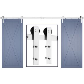 SMARTSTANDARD 8 Feet Brushed Nickel Sliding Barn Hardware Kit -for Double Door -Smoothly and Quietly -Easy to Install -includes Step-by-Step Installation Instruction Fit 24" Wide Door Panel(I Shape)
