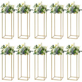 10 Pcs Gold Wedding Flower Centerpiece, Metal Flower Holder Flower Arrangement, 24in/60cm Tall Geometric Centerpieces Vase for Table, Home Party Wedding Decorations Flower Rack