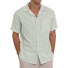 Sailwind Men's Striped Summer Shirt Short Sleeve Stylish Casual Button Down Beach Hawaiian Shirts