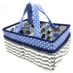 Bacati Elephants Unisex Nursery Fabric Storage Caddy with Handles, Aqua/Lime/Grey