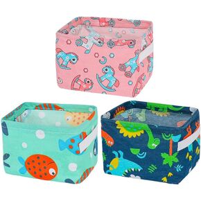 3 Packs Mini Storage Basket Small Fabric Basket Dinasour Small Toy Basket Canvas Storage Baskets Cartoon Basket For Makeup, Toys Liners 8 x6.3x5.7 inch