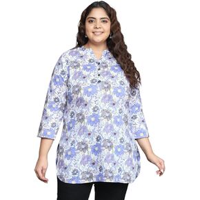 Tissu Women's Plus Size Orange Floral Printed Pure Cotton Kurti Tunic