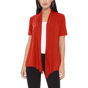 Women's Casual Solid Short Sleeve Basic Open Draped Front Cardigan Office Wear