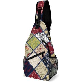 MoBlinko Sling Bag Red White Indian Paisley Women Crossbody Sling Backpack Chest Bag for Hiking Cycling Travel Gift