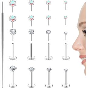 14K Gold Plated Threadless Nose Studs CZ Nose Rings for Women Men 316L Surgical Steel Labret Studs Lip Rings Push in Flat Back Stud Earrings CZ Nose Nostril Tragus Helix Piercing Jewelry Hypoallergenic 20G 18G