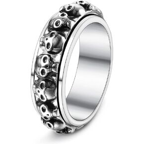 Skull Ring Punk Fidget Ring For Women Men Stainless Steel Thumb Anxiety Ring Vintage Cool Gothic Spinner Band Anti Anxiety Stress Relief Jewelry in Kuwait