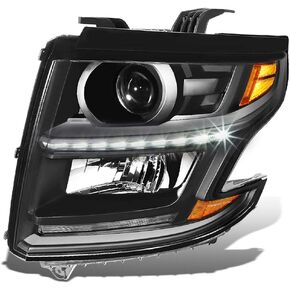 DNA MOTORING OEM-HL-0053-L Black Amber Driver Side Projector Headlight Lamp Replacement For 15-20 Tahoe Suburban