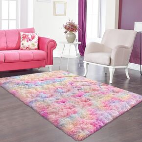 Small Black 2x3 ft Rug Shaggy,Tie Dye Soft Fluffy Carpet Bedside Fuzzy Area Rug Non-Slip Bottom for Nursery Kids Bedroom Door Indoor Dog Mat Living Room Home Decor Aesthetic