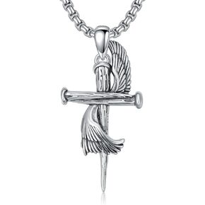 3 Nail Cross Necklace for Men 925 Sterling Silver Mens Cross Pendant Three Nail Cross Turquoise Jewelry Gifts for Men Father Boys Husband 22"+2"