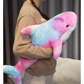 XIAOHONG Soft Colored Shark Plush Hugging Pillow, 23 inch Shark Stuffed Animal Plushie Ocean Animals, Rainbow Shark Plush Toy Cute Cuddle Gifts for Kids and Adults (Rainbow)