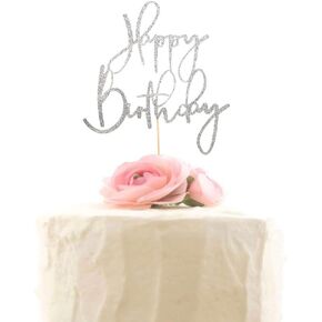 Silver Glitter Happy Birthday Cake Topper Birthday Party Decorations Photo Prop
