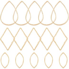 Beebeecraft 60Pcs/Box 3 Style 18K Gold Plated Linking Rings Rhombus Oval Jewelry Connector Charms for DIY Necklaces Bracelets Making