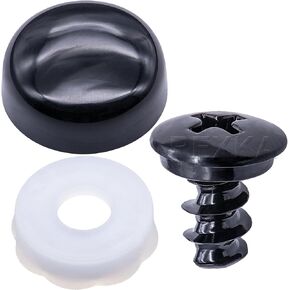 Rexka 4 Sets M5x8mm Security Anti Theft Auto Front License Plate Screw Cap Shim Kits for BMW - for Car Truck License Plate Frame Secure - Black Snap Caps