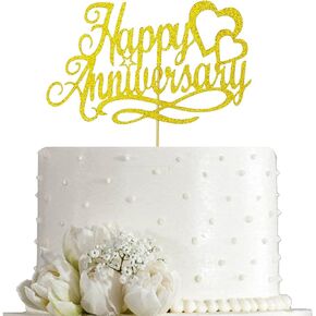 Happy Anniversary Cake Topper, Wedding & Company Anniversary, Birthday Party Decoration, Double Sided Silver Glitter