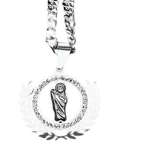 14K Yellow Gold 925 Sterling Silver Religious San Judas Pendant Necklace w Chain Saint Jude Pendant cadena de san judas tadeo para hombre St San Judas Pendants Saint Jude Necklace for Women Men