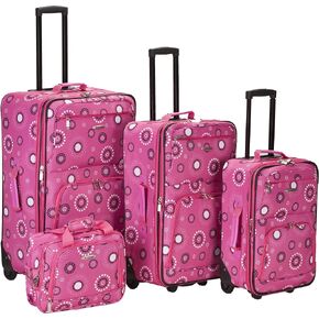 Rockland Impulse Softside Upright Luggage, Pink Bandana, 4-Piece Set (14/19/24/28)