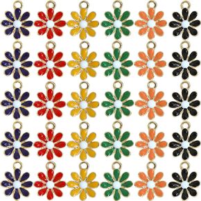 Anjulery 30 Pieces Enamel Daisy Charms for Jewelry Making - Metal Flower Charms for Bracelets Earrings Necklaces Keychains Stitch Markers Crafts (30Pcs Gold-A)