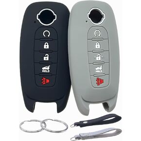 Silicone Rubber Key Fob Cover Compatible with Nissan Pathfinder Rogue (5 Buttons, Black with red/Black with White)