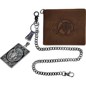 Mens Real Leather Vintage Cool Eagle American Pride Biker Chain Trucker Wallet Brown