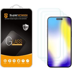 Supershieldz (3 عبوات) مصمم لهاتف iPhone 15 Pro Max (6.7 بوصة) واقي شاشة من الزجاج المقوى، مضاد للخدش، خالٍ من الفقاعات
