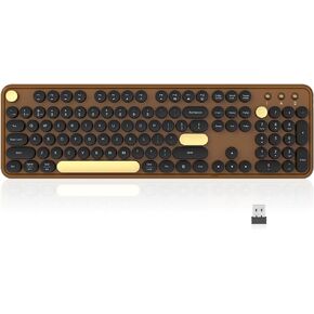 Wireless Bluetooth Keyboard, Retro Typewriter Style Keyboard, Full-Size with Round Keycaps, 2.4GHz Plug and Play Connection for Windows, Mac, Laptop, PC, Desktop (Purple-Black)