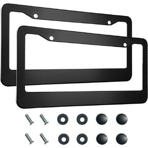 2PCS Matte Black License Plate Frames, 2 Holes Solid Aluminum License Plate Holder, Universal Car License Plate Frame for Man, Licence Plate Frame Black and Screws, by Lengnoyp