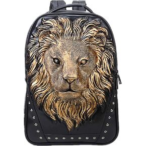 Men Pu Leather Lion Head Backpack Women Fashion Casual Travel Hiking Daypack Laptop Bag Backpacks