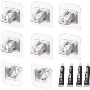 8 Packs Adhesive Hooks No Drilling Curtain Rod Holders Heavy Duty Hold 44lb,4 Pcs Nail Free Glues Sticky Rod Brackets for Bathroom Kitchen Outdoor Recreation Vehicle, Black