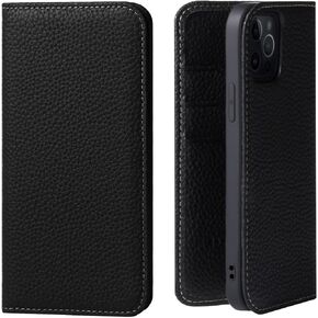 hanatora - Japan iPhone13Pro Flip case with Card Holder Genuine Leather Phone Cover Stylish Quality case No Magnets PH-13Pro-Black
